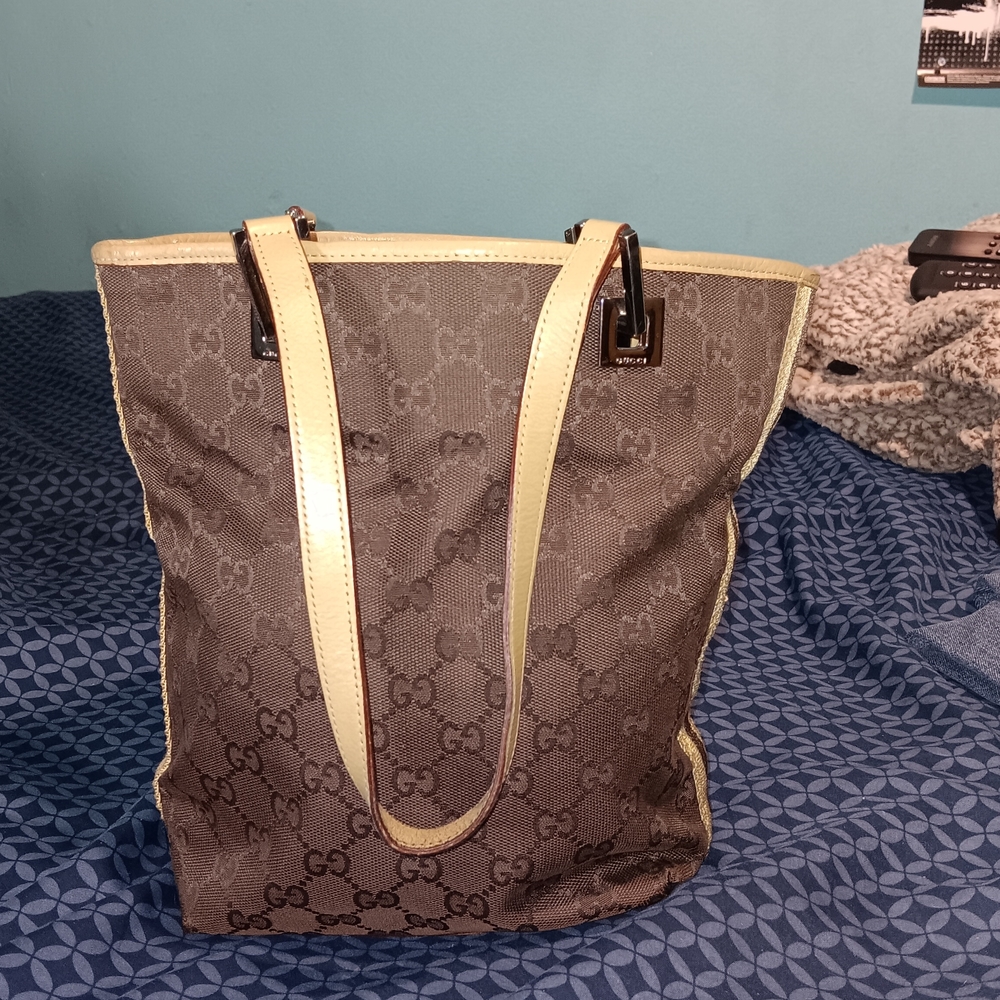 Gucci Authentic Gray and Cream Vintage Women's Tote Bag